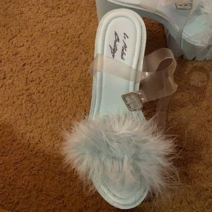 Tiffany Blue Fur Platform Heels